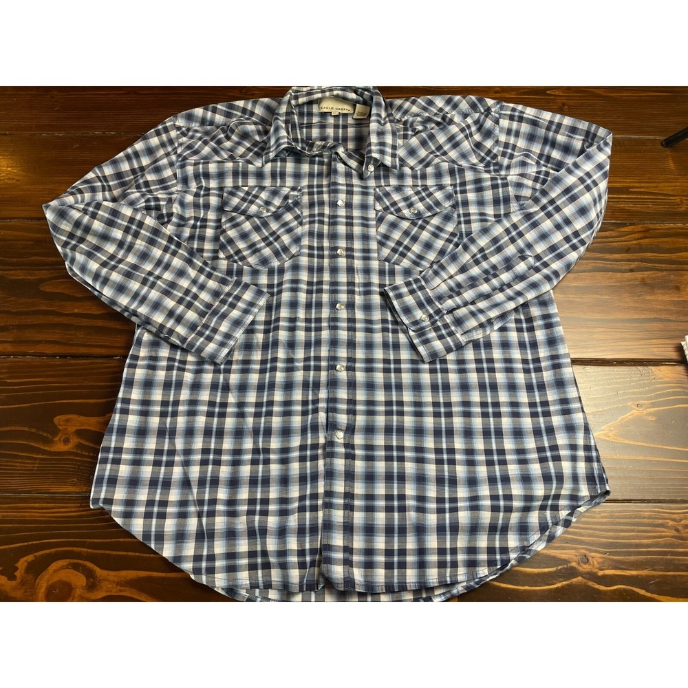 Eagle Crest Shirt, Men's Size XL, Blue, Plaid, Button Up, Western, Pearl Snap